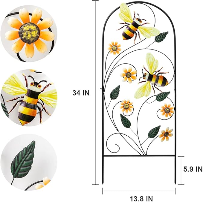 YEAHOME 34 Inch Decorative Metal Spring Garden Stakes with Flowers Bees, Vibrant Decorative Metal Spring Style, Metallic, Outdoor Decorative Garden Stakes