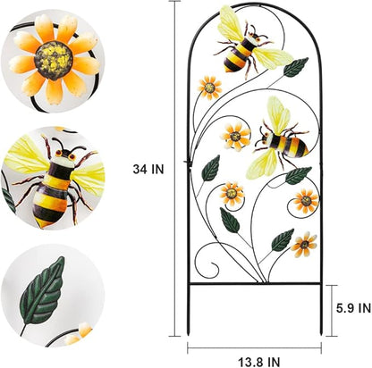 YEAHOME 34 Inch Decorative Metal Spring Garden Stakes with Flowers Bees, Vibrant Decorative Metal Spring Style, Metallic, Outdoor Decorative Garden Stakes