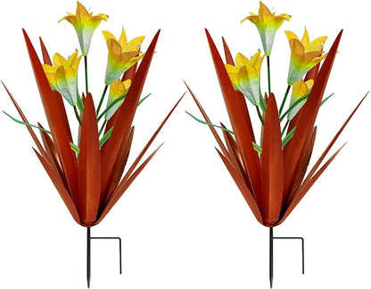 Homight Metal Agave Plant Outdoor Decoration Lily Mexican Yard Art Garden Gift Home Decor Hand Painted Metal Agave Garden Yard Statue, Outdoor Lawn Ornaments(2 Big Yellow Lilies)
