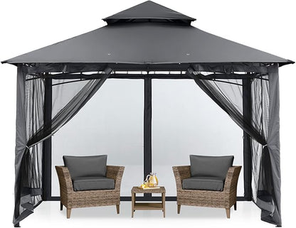 MASTERCANOPY Outdoor Garden Gazebo for Patios with Stable Steel Frame and Netting Walls (9x9,Dark Gray)