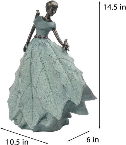 DiliComing Fairy Garden Statue Home Decoration - Outdoor Statue Table Decor for Living Room Garden Maiden Bookshelf Decor Xmas Resin Holly Leaves Maiden Green Statue