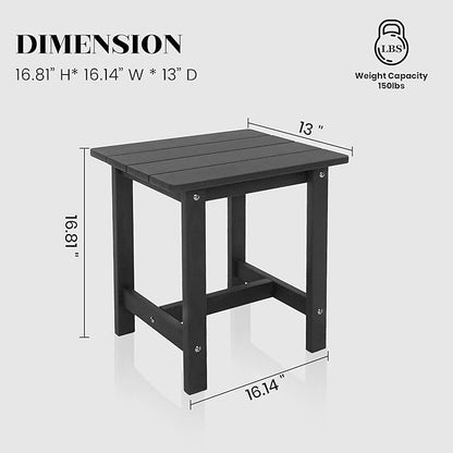 Outdoor Side Table, Small Adirondack Side Table for Adirondack Chair - Indoor Outdoor End Table - HDPS (Black)