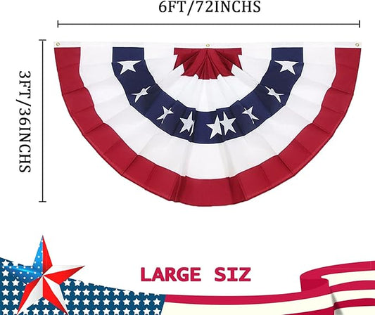3 x 6 Ft American Pleated Fan Flag, USA Patriotic Half Fan Bunting Flag, 4th of July Decorations Flags (Set of 2)