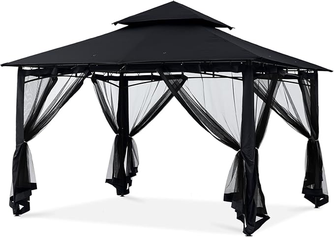 MASTERCANOPY Outdoor Garden Gazebo for Patios with Stable Steel Frame and Netting Walls (11x11,Black)