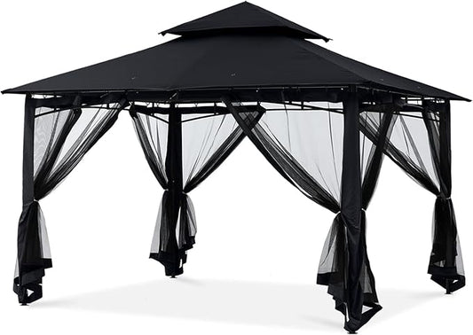 MASTERCANOPY Outdoor Garden Gazebo for Patios with Stable Steel Frame and Netting Walls (11x11,Black)