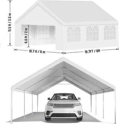 20'X20' Party Tent with Removable Sidewall Windows, Outdoor Heavy Duty Wedding Gazebo, Event Shelter Wedding Canopy Tent for Parties Carport BBQ, White & Straight Edge
