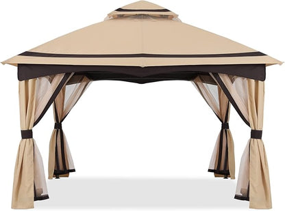 MASTERCANOPY 10x10FT Outdoor Patio Gazebo with Mosquito Netting for Backyard, Patio, Garden Beige
