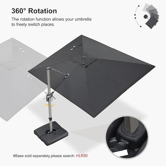 PURPLE LEAF 9' X 11.5' Patio Umbrella, Rectangle Outdoor Cantilever Umbrella, Aluminum Offset Umbrella with Champagne Frame and 360° Rotation for Pool Deck Garden, Black