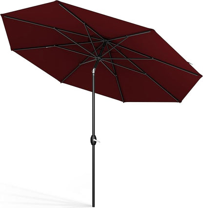 Midtown Umbrellas Sunbrella Umbrella 8 Feet Outdoor Umbrella With Sunbrella Burgundy Acrylic Fabric - Auto-Tilt Aluminum Frame Patio Umbrella For Backyard, Deck, Garden, Pool - Black Pole