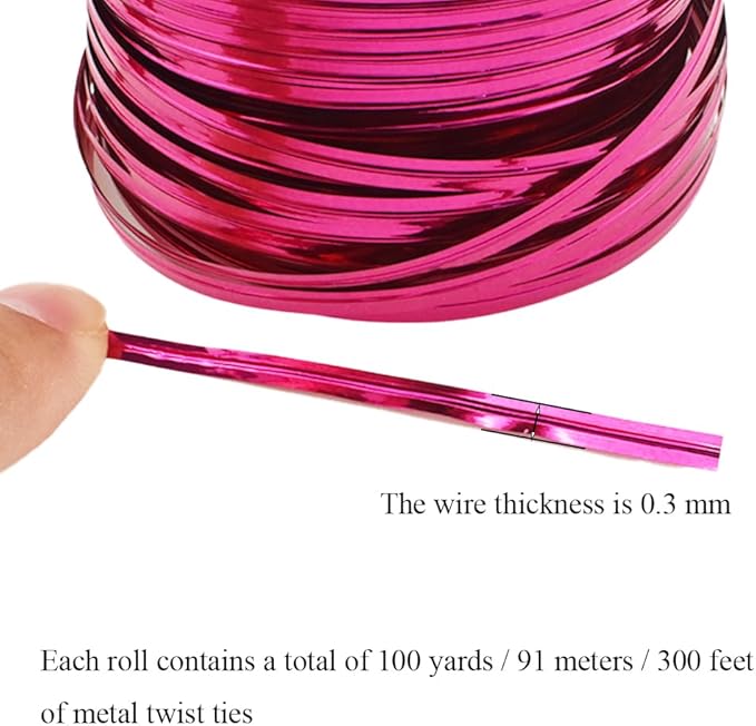HAHIYO 100Yards/300Feet/91M Rose Red Metal Twist Ties Bread Candy Coffee Bag Ties Plant Garden Twist Ties for Cellophane Treat Bag Gift Wraping Bag Plastic Bag Halloween Party Cake Present Art Craft