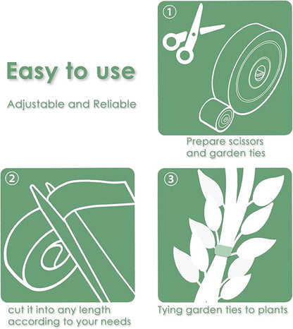 Garden Tie Green Tape, Plant Supports, Gentle On Plants (32.8ft × 0.6 inch, 1 roll, Green)