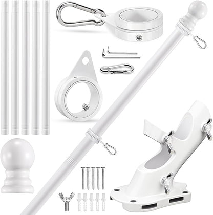 REERON Flag Pole Kit for House, 6 FT Stainless Steel Spinning Flag Pole, 1" Rustproof Porch Flagpole with 360° Tangle Free Metal Flagpole Rings & 2-Position Bracket for Outdoor Sport for 3x5 Flags