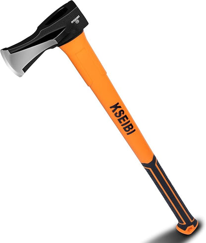 KSEIBI 36-Inch Splitting Axe - Forged Carbon Steel, Wood Splitter & Kindling Axe for Chopping, Heavy-Duty Maul with Ergonomic Fiberglass Handle, Shock Reduction, Anti-Slip Grip