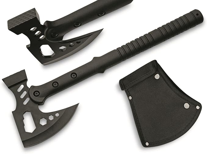 Szco Supplies 16.25” Black Multipurpose Outdoor Camping Survival Hammer Hatchet Axe with Nylon Sheath 211557 Back