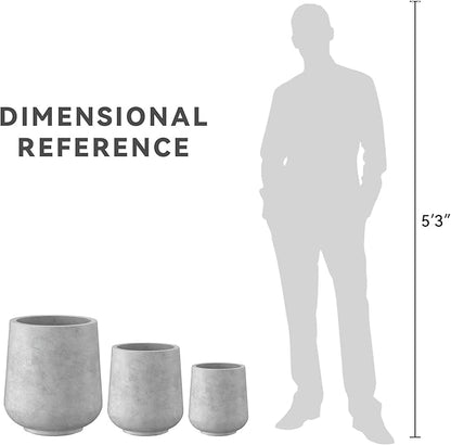 Kante 15.3"+11.6"+8.2" Dia Round Concrete Planter, Large Outdoor Indoor Planter Pots Containers with Drainage Holes and Rubber Plug for Home Garden Patio, Gray Concrete