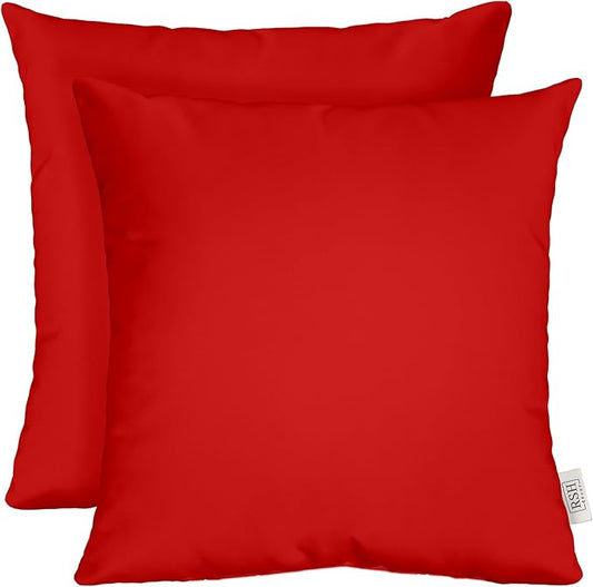 RSH DECOR: Sunbrella Square Throw Pillows Set of 2 | 17" x 17" | Water and Fade-Resistant Performance Fabric | Outdoor Pillow Covers with Down-Alternative Inserts | Canvas Jockey Red