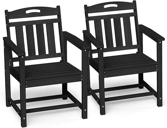 Ciokea Outdoor Patio Dining Chair Set of 2, HDPE Porch Chairs for Dining Table, All-Weather Durable Outdoor Furniture for Backyard, Garden, Lawn & Poolside, Black