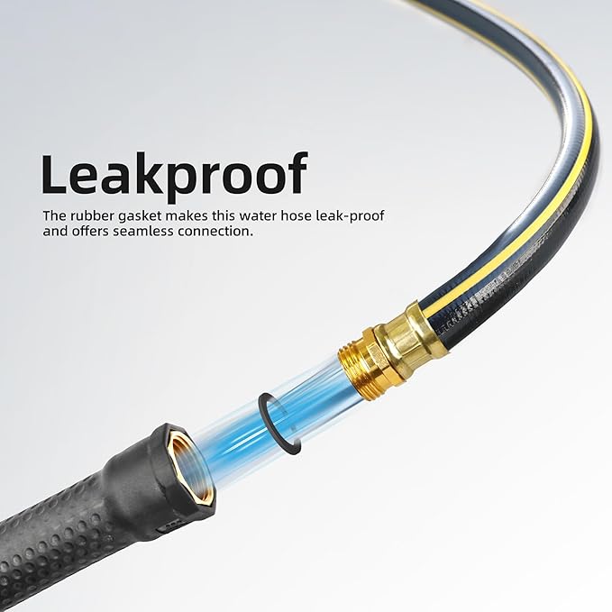 Solution4Patio Long Black Garden Hose 3/4 in. x 50 ft. -Heavy Duty Durable Flexible Lightweight Water Pipe -Brass Aluminum Ends for Household & Commercial -Kink Free, No Leaking, Male/Female Fittings