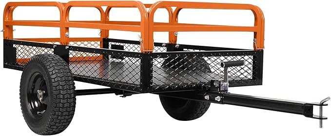 Heavy Duty Tow Behind Dump Cart - 1500 Lb Capacity 15 Cu.Ft Steel Utility Trailer, Removable Sides, Foot-Operated Dump for ATVs, UTVs, Lawn Mowers, Garden Yard