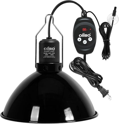 Oiibo Reptile Light Fixture with Dimming Thermostat, 8.5inch Deep Dome Reptile Lamp Fixture, Reptiles Heat Lamp Fixture for UVB Bulb Basking Heat Bulb, Max 150W