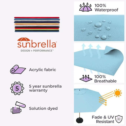 Midtown Umbrellas The Swilt 10 Feet Patio Umbrella in Sunbrella Capri Acrylic Fabric - Fiberglass Ribs, Auto-Tilt Aluminum Frame For Backyard, Deck, Garden, Pool - White Pole