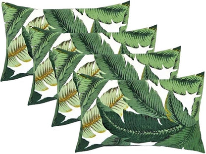RSH Décor Set of 4 Lumbar Throw Pillows – 26” x 16” Reversible Outdoor/Indoor Cushions – All Weather Polyester, UV & Fade Resistant Decorative Accent Pillows for Patio Furniture (Swaying Palms Aloe)