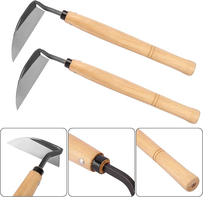 2 Pack Japanese Hand Weeding Sickle Garden Tools with Premium Composite Steel Curved Blade, Japanese Weeding Tools for Efficient Gardening, Planting, Landscaping