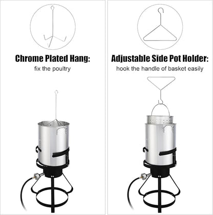 30QT Turkey Fryer & 10QT Fish Fryer, Outdoor Turkey Deep Fryer Pot Set Seafood Boiler Kit,4-Pcs Cooker Set, Gas Fryer Boiler Steamer with 54,000 BTU Burner,Turkey Rack for Backyard & Outdoor Cooking