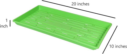 SUNPACK 10" x 20" Heavy Duty Shallow Plastic Seed Starting Tray, Green, 1" (Pack of 10) - Lined with Drainage Holes for Excess Water and Aeration, Ideal for Greenhouses or Indoor Gardening