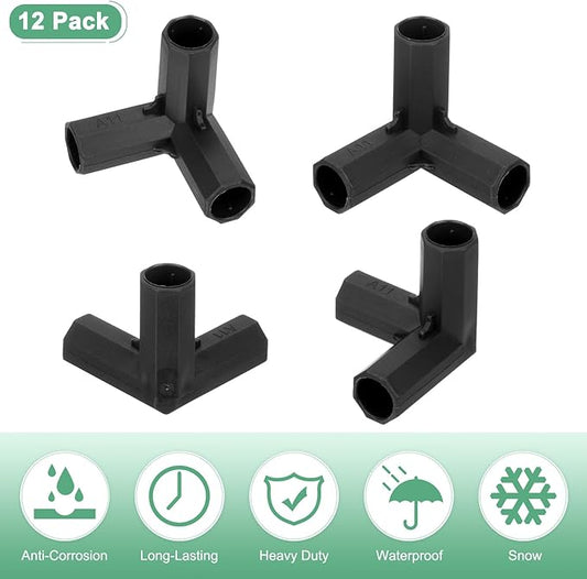 12 Pcs 11mm Greenhouse Frame Building Connectors, 3 Way Right Angle Pipe Fitting for Grape Trellis/Sunscreen Shed/Gardening Plant Stakes, Greenhouse Accessories [Black]