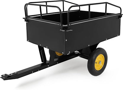 GAOMON 500LB Heavy Duty Tow Behind ATV Trailer Steel Dump Cart - 10-Cubic Feet Capacity - Garden Utility Trailer - Trailers with Removable Tailgate for Riding Lawn Mower Tractor
