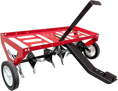 kerlista Tow Behind Lawn Plug Aerator and Heavy Duty Lawn Aerator for Tractors Ride-On Mowers and ATVs and Durable Steel Construction 40-Inch Working Width 3-Inch Spike Depth-Red