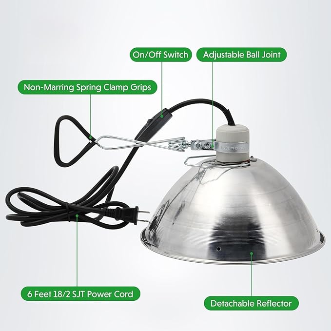 Simple Deluxe Adjustable Clamp Lamp Light Socket with 10.5 Inch Aluminum Reflector & Bulb Guard, Suit for Max 250 Watt Lamp with 18/2-Gauge 6 Feet Cord, 2-Pack