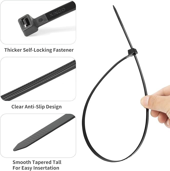 XINGO 40 inch Black Zip Ties Heavy Duty 25 PCS, 200 LBS Ultra Strong Plastic Wire Ties, Large Cable Ties Extra Long Tie Wraps, Indoor and Outdoor UV Resistant