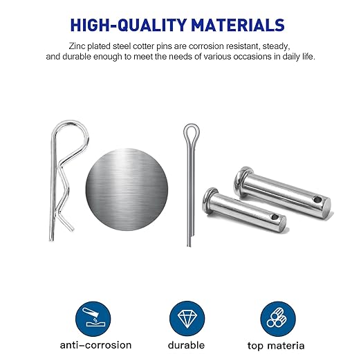 Boatsea 122Pcs Cotter Pin Hair Pin Clevis Pin Assortment Kit,R Clips Retaining Hair Pins Assortment, Including Single Hole Clevis Pin&Split Cotter Pin&R Clip Hitch Pin for Trailer Latch, Zinc-Plated