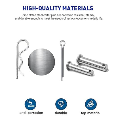 Boatsea 122Pcs Cotter Pin Hair Pin Clevis Pin Assortment Kit,R Clips Retaining Hair Pins Assortment, Including Single Hole Clevis Pin&Split Cotter Pin&R Clip Hitch Pin for Trailer Latch, Zinc-Plated