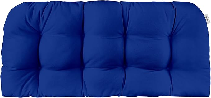 RSH DECOR Sunbrella Tufted Wicker Loveseat Cushion | 44” x 22" | Water and Fade-Resistant Performance Fabric | Outdoor Settee Cushion for Patio Furniture | Made in USA (Canvas True Blue)
