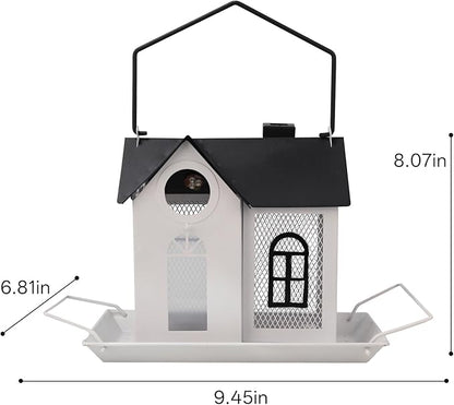 Solar Bird Feeder for Outdoors – White Metal Hanging Bird Feeder with Solar Light, Decorative Bird House Feeder for Cardinals, Finches, and Wild Birds, Weatherproof Backyard Garden Decor