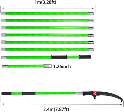 27FT Extendable Pole Saw, Manual Branch Trimmer with Long Handle, Manuals Tree Pruning Saws, 8 Knots Green