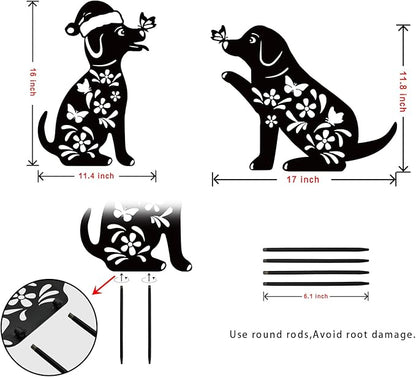 Metal Dog Garden Decor/Stakes,Gifts for Mother/Father/Dog Lovers,17" Outdoor Patio Decorative/Yard Art Statues,Weather Resistant Steel Animal Sculptures-Puppy Signs Lawn Ornaments,Set of 2.