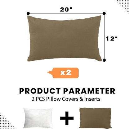 idee-home Outdoor Pillows with Inserts Included, Patio Outside Lumbar Pillows Waterproof Set of 2, 12 x 20 inch