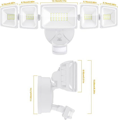 Onforu 5 Heads 55W LED Security Lights Motion Sensor Outdoor, 360° Wide Angle Illumination, 5000LM Flood Light, 6500K, IP65 Waterproof, Hardwired Wall Light for Garage, Yard, Porch, Entryway (White)