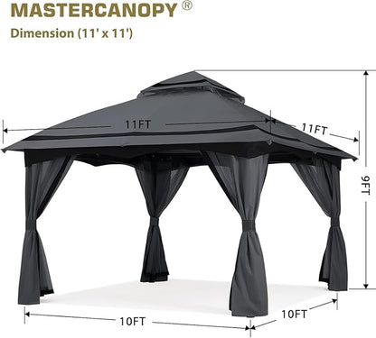 MASTERCANOPY 10x10FT Outdoor Patio Gazebo with Mosquito Netting for Backyard, Patio, Garden Dark Grey