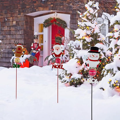 Christmas Solar Garden Lights,3 Pack Santa Claus Snowman Reindeer Solar Stake Lights,Xmas Figurine Lights for Yard Lawn Porch Holiday Decor for Women