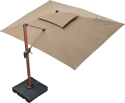 PURPLE LEAF 10' X 13' Patio Large Cantilever Umbrella Outdoor Round Wood Umbrellas Offset Umbrella Heavy Duty Sun Umbrellas for Garden Deck Pool, Deep Beige