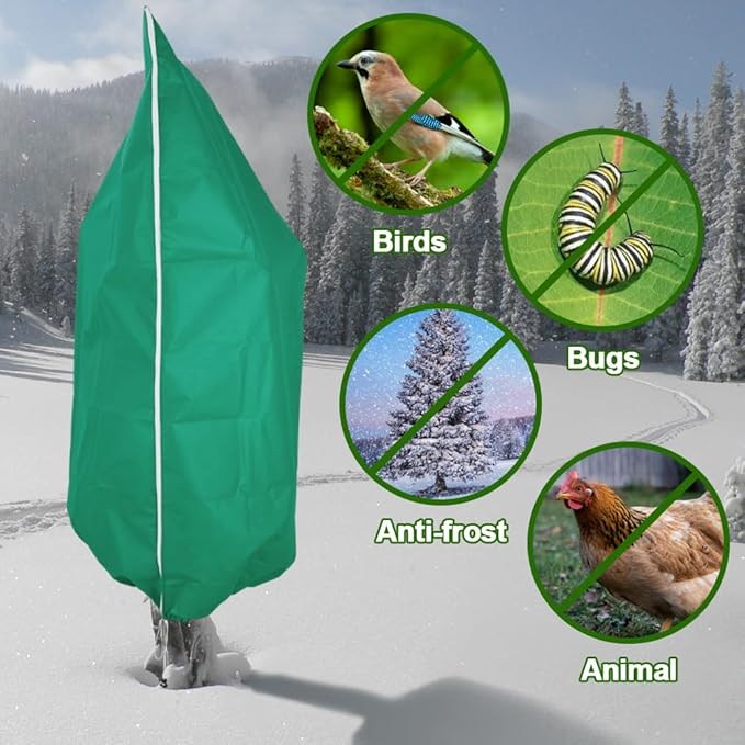 Plant Covers Freeze Protection, 47.2''×70.8'' Winter Cold Weather Frost Blankets Shrub Jacket with Drawstring & Zipper Reusable Frost Protection Cloth for Outdoor Plants Fruit Tree Potted (2 Pack)