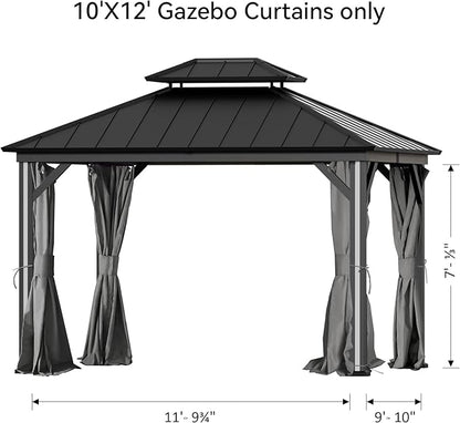 Gazebo Curtain Replacement Universal 4-Panel Sidewalls 10' x 12', Outdoor Gazebo Privacy Curtains with Zipper, Replacement for Patio Canopy, Garden, Backyard, Grey (Curtain Only)