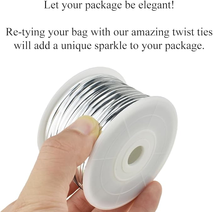 HAHIYO 100Yards/300Feet/91M Silver Metal Twist Ties Bread Candy Coffee Bag Ties Plant Garden Twist Ties for Cellophane Treat Bag Gift Wraping Bag Plastic Bag Halloween Party Cake Present Art Craft