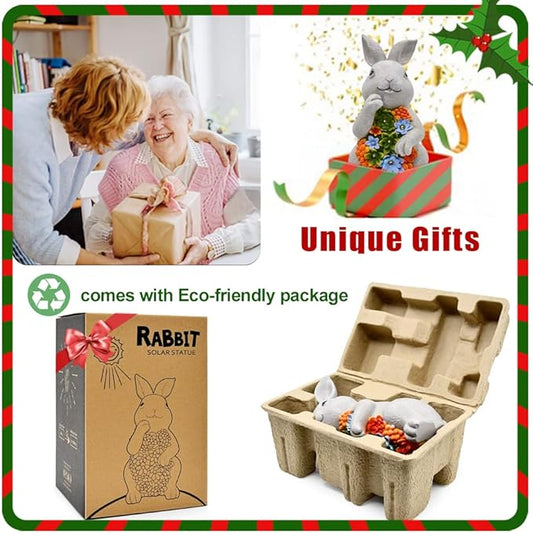 Nacome Garden Outdoor Statues Bunny with Succulent and 7 LED Lights – Lawn Decor for Patio, Balcony, Yard Ornament - Unique Housewarming Gifts