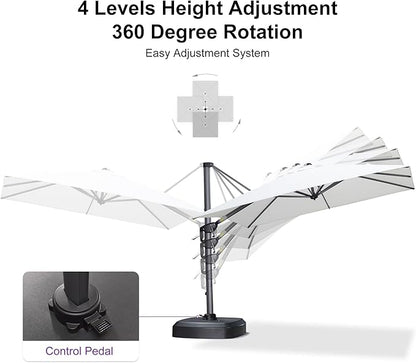 PURPLE LEAF 8' X 8' Patio Umbrella with Wheeled Base for Pool 7' High Offset Outdoor Cantilever Umbrella Swimming Pool Umbrella with 360°Rotation for Poolside White